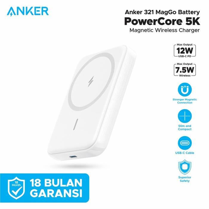 Gambar Powerbank Anker 321 MagGo Powercore Magnetic 5k – A1616 - Putih - Putih dari Anker Official Solo undefined Tokopedia