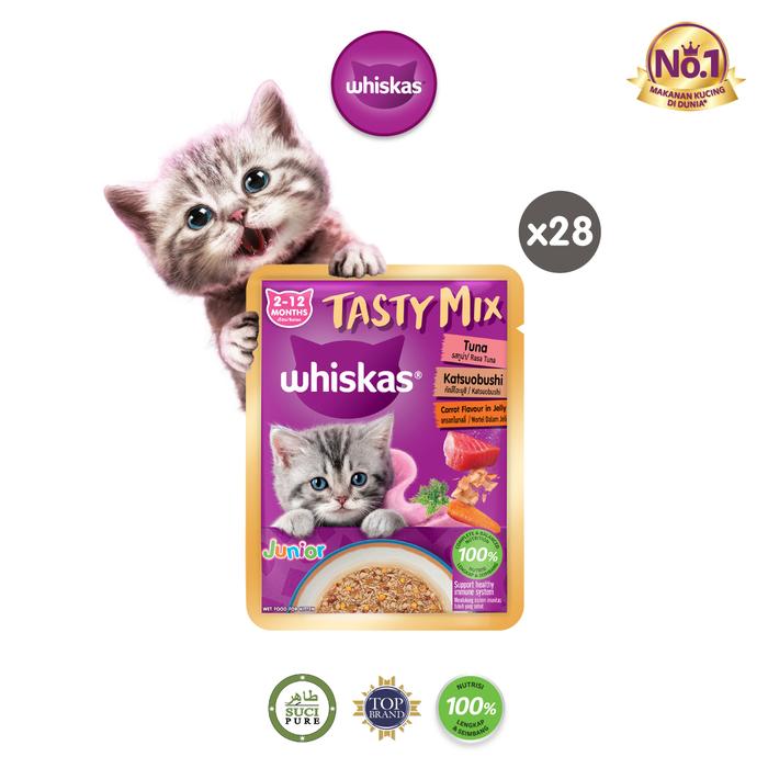 Gambar WHISKAS Tasty Mix Makanan Kucing Basah Pouch Junior 70gr - Isi 28 - Katsuo Carrot dari Whiskas Indonesia undefined Tokopedia