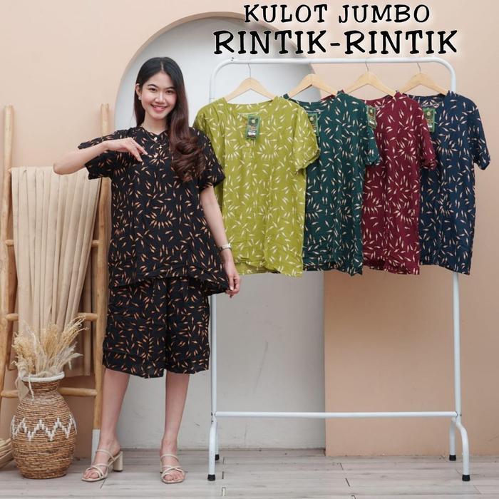 Gambar setelan kulot pendek wanita baju santai bahan rayon ecer dan grosir Atasan Bawahan - rintik dari Adzkia BatikArt_NEW undefined Tokopedia