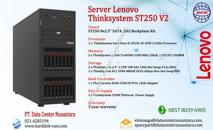 Gambar Thinksystem ST250 V2 | Xeon E-2324G 4C |2x16GB |2x.1.2TB+480GB SSD M.2 dari PT. Data Center Nusantara undefined Tokopedia