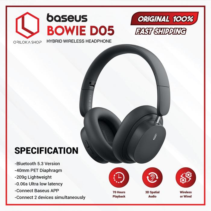 Gambar Baseus D05 Bowie Bluetooth Wireless Headphone Headset - Space Grey dari Oriloka Shop undefined Tokopedia