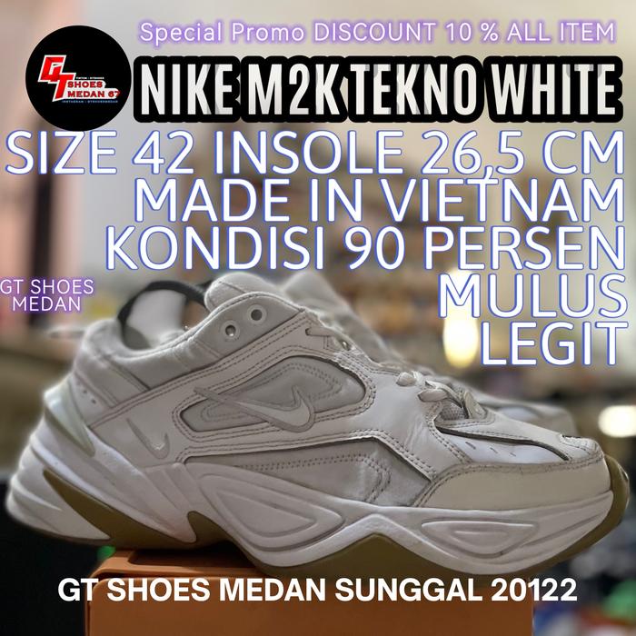Nike M2k Tekno White Size 42 Insole 265 Cm Made In Vietnam
