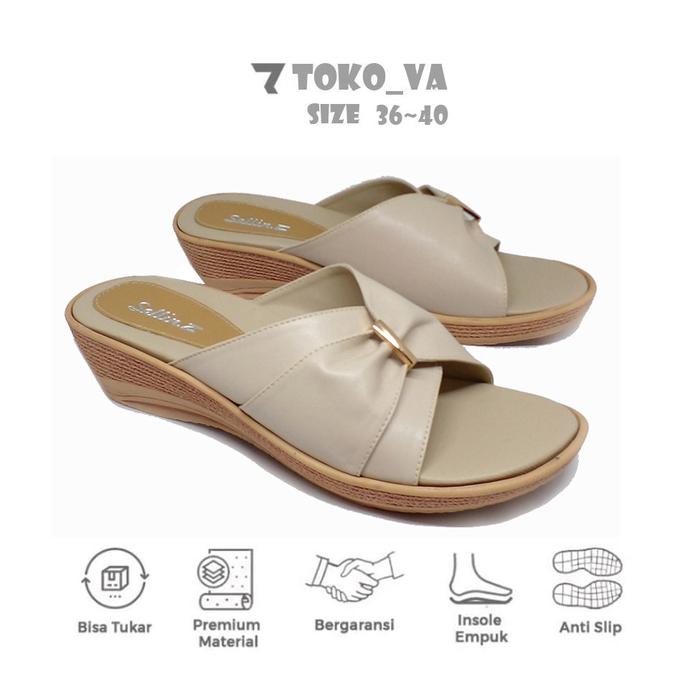 Gambar Sandal Pesta Wanita Krem ORIGINAL 1.4 Sendal Wedges Kondangan Ibu Ibu - HR14 K, 37 dari Toko Va Big Size undefined Tokopedia