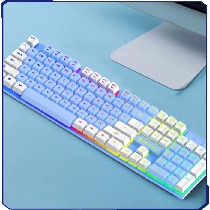 Gambar Gaming Keyboard Rgb Backlight Mechanical Feel Waterproof - N35 - Blue White dari zaheer story undefined Tokopedia
