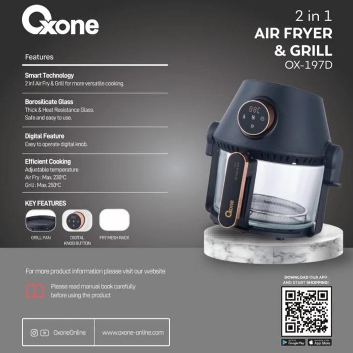 Gambar OXONE OX 197D 2 in 1 Air Fryer & Grill 3 Liter 800 Watt OX197D - Hitam dari VIXION HOME SOLUTION undefined Tokopedia