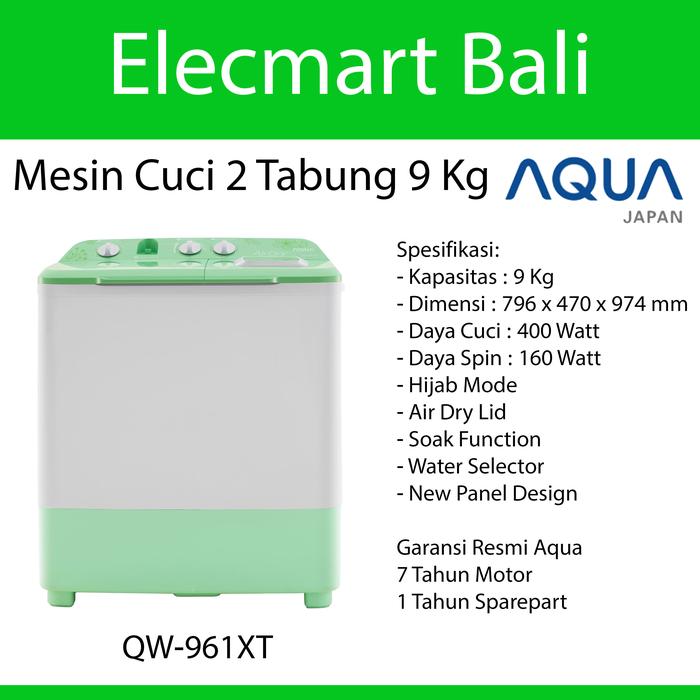 Gambar Mesin Cuci 2 Tabung 9 Kg Aqua New Panel Design QW-961XT dari Elecmart Bali undefined Tokopedia