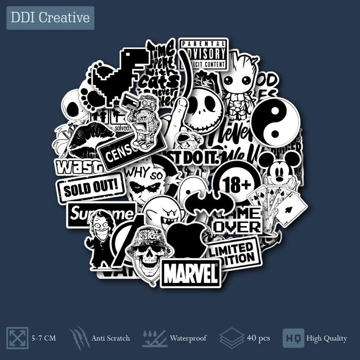 Gambar STIKER HITAM PUTIH | STICKER BLACK AND WHITE LAPTOP HELM TUMBLR KOPER - ALL STIKER dari DDI Creative undefined Tokopedia