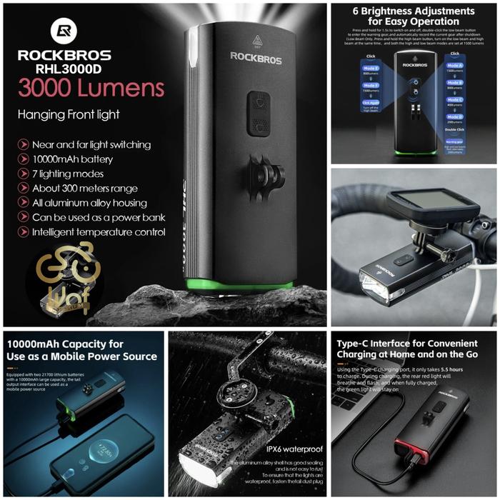 Gambar ROCKBROS RHL3000D Lampu Barfly Sepeda RHL 3000 LM Bike Light Powerbank dari Wof Premium undefined Tokopedia