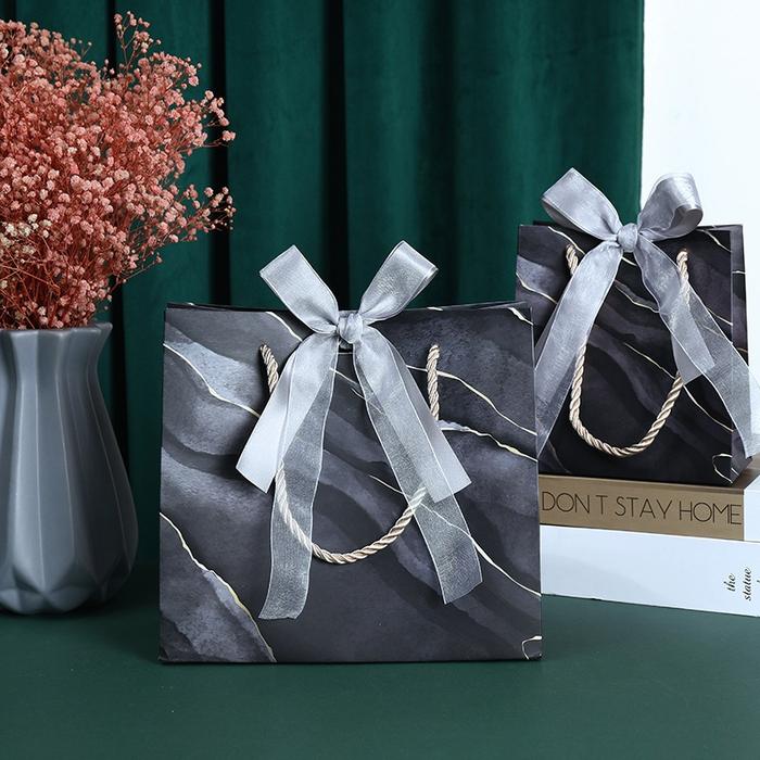 Gambar PB086 – TAS KADO PAPER BAG MARBLE KANTONG GOODIE BAG HAMPERS + PITA - BLACK, SMALL  dari EDS.Store.27 undefined Tokopedia