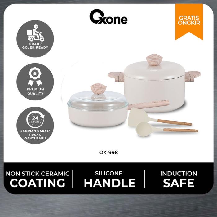 Gambar Oxone OX998  Dome Ceramic Cookware Set 2 Ceramic + 2 Spatula - Beige dari Oxone Official undefined Tokopedia