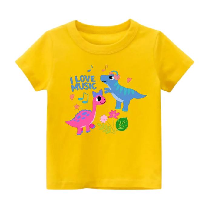 Gambar Atasan Kaos Anak Perempuan Lengan Pendek Baju Anak Cew Dino Love Music - Kuning, 2 dari logokids undefined Tokopedia