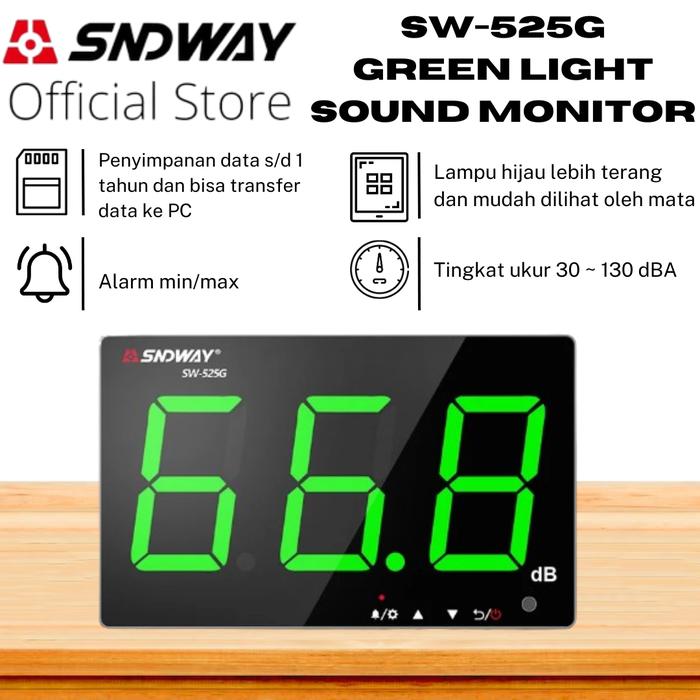 Gambar SNDWAY Sound Level Monitor 30-130 dB Transfer Data to PC Red White Green Light SW-525B/525D/525G/525S - 525G dari SNDWAY INDONESIA undefined Tokopedia