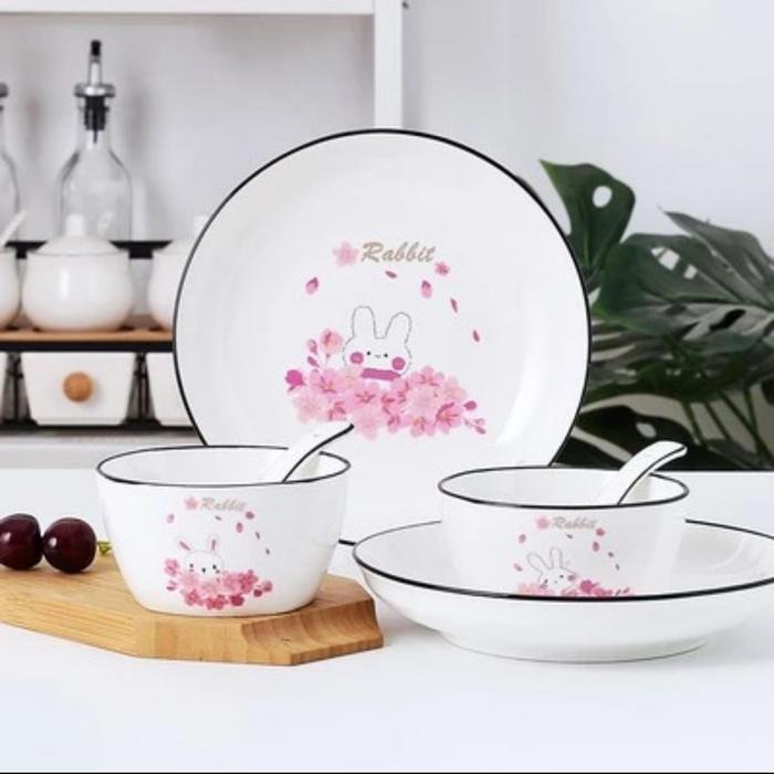 Gambar set piring keramik dinner - pink dari mirunako undefined 4 Tokopedia
