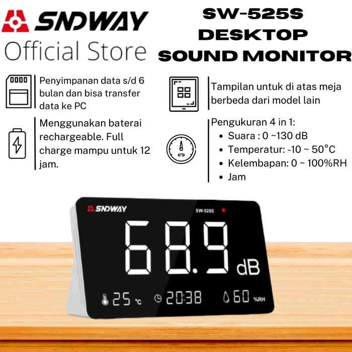 Gambar SNDWAY Sound Level Monitor 30-130 dB Transfer Data to PC Red White Green Light SW-525B/525D/525G/525S - 525S dari SNDWAY INDONESIA undefined Tokopedia