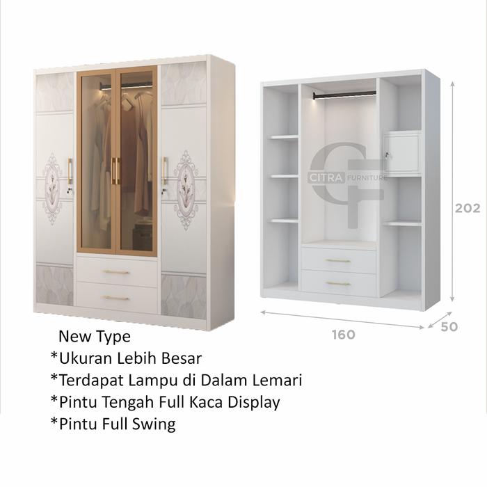 Gambar SHUMO Lemari Pakaian Besi 4 Pintu Ayun Swing Minimalis Lampu LED - MOTIF-A, DIRAKIT dari Citra furniture undefined Tokopedia