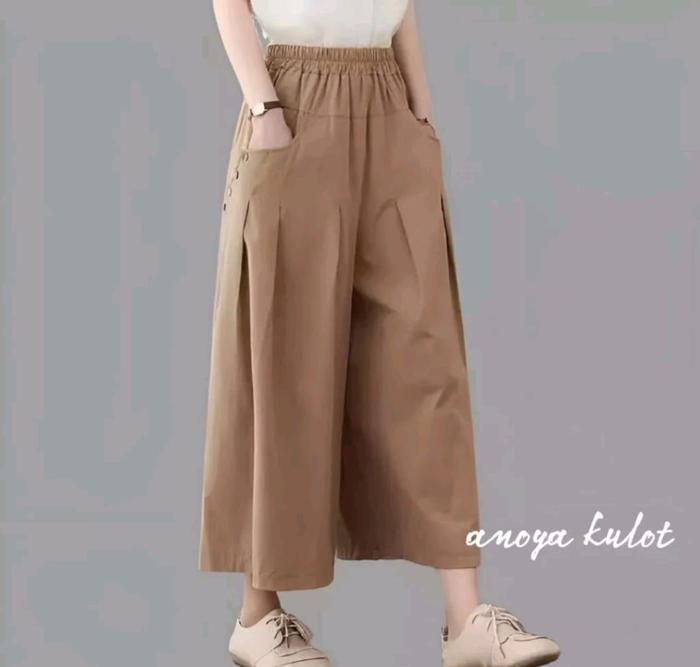 Gambar Celana Kulot Wanita Linen Kekinian Terbaru - Mocca , All Size dari TheresaLie Store undefined 5 Tokopedia