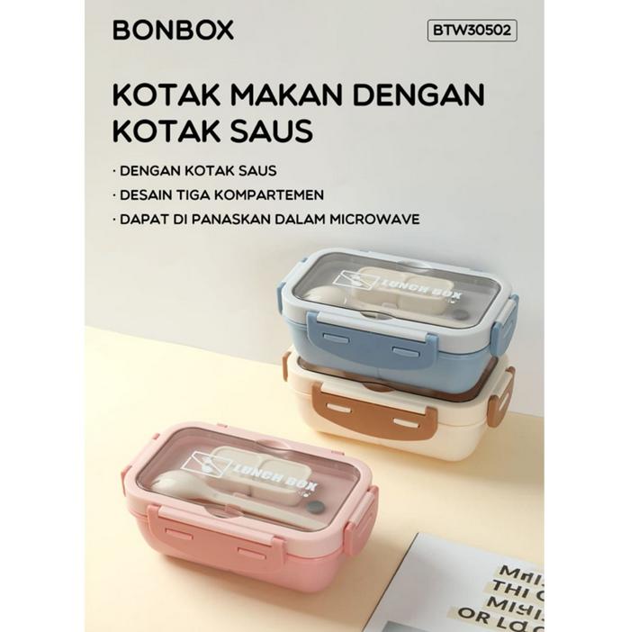 Gambar BONBOX BTW30502 Tempat Kotak Makan Bekal Lunch Box 3 Sekat Anti Bocor dari rantang online official undefined Tokopedia