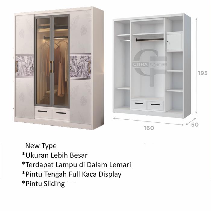 Gambar SHUMO Lemari Pakaian Besi 4 Pintu Sliding Minimalis Lampu LED - MOTIF-A, DIRAKIT dari Citra furniture undefined Tokopedia