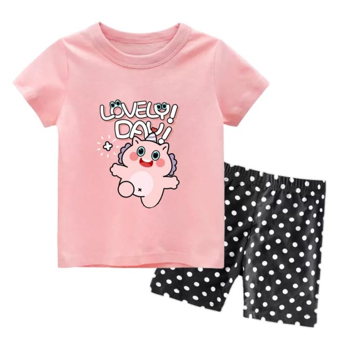 Gambar Setelan Lengan Pendek Anak Perempuan Baju Kaos Anak Cewek Lovely Day - Merah Muda, 2 dari logokids undefined Tokopedia