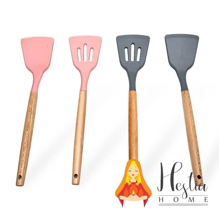 Gambar Alat Masak Silikon Spatula Sodet Kipas Silikon Gagang Kayu Tahan Panas - KIPAS, Abu-abu dari HESTIA HOME OFFICIAL undefined Tokopedia