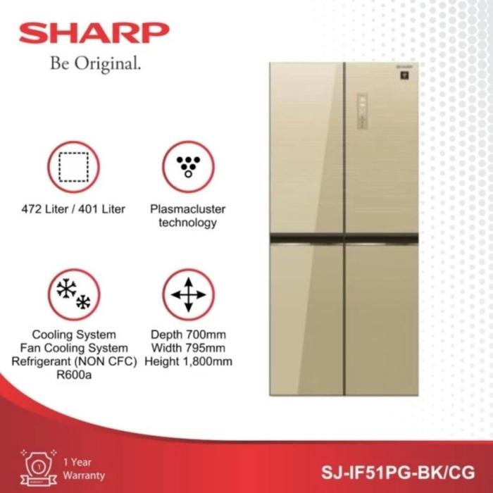 Gambar KULKAS SHARP SIDE BY SIDE 4 PINTU Glass Mirror SJ-IF51PG-CG - GARANSI RESMI dari Anitaelectronik undefined Tokopedia