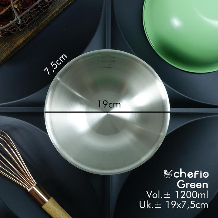 Gambar Mixing Bowl Stainless Mangkok Adonan Salad Bowl Baskom Makanan -  Green 19cm dari Chefio Kitchenware undefined Tokopedia