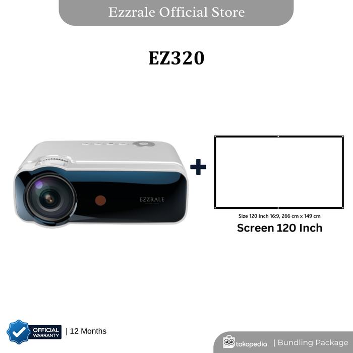 Gambar Ezzrale EZ320 Mini Led Projector (150 ANSI) - WHITE+SCREEN120 dari EZZRALE undefined Tokopedia