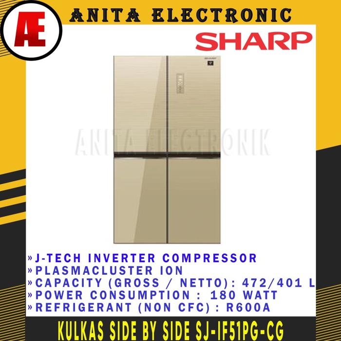Gambar KULKAS SHARP SIDE BY SIDE 4 PINTU Glass Mirror SJ-IF51PG-CG - GARANSI TOKO dari Anitaelectronik undefined Tokopedia