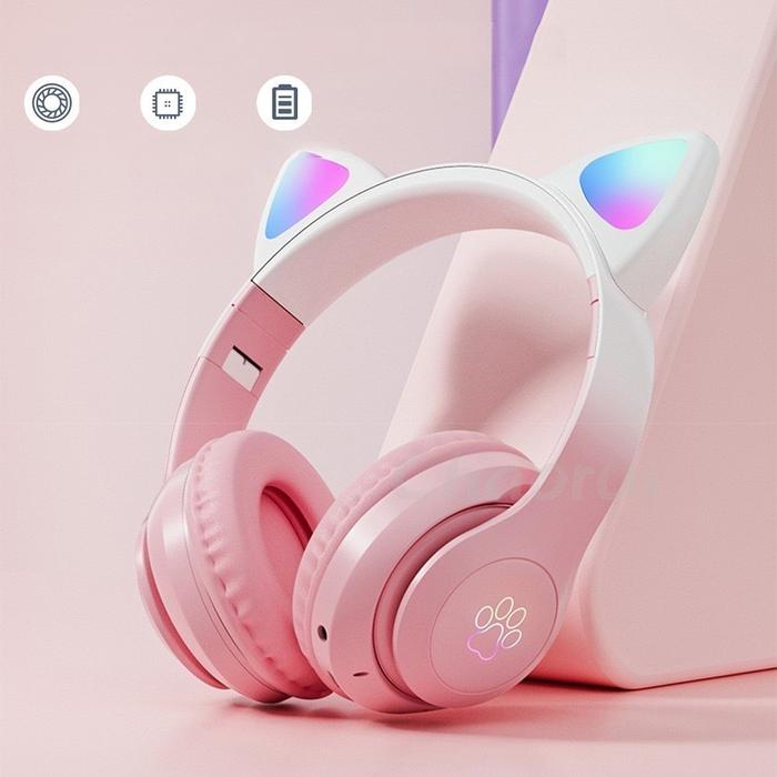 Gambar Color Light Cute Cat Ear Headphone with Mic STN-28 Pro Foldable - Merah Muda dari uytopia undefined Tokopedia