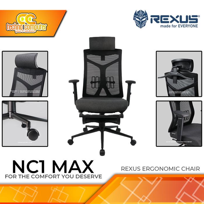 Gambar KURSI OFFICE REXUS NC1 MAX FOOTREST ERGONOMIC CHAIR - Dark Grey dari Techno Computer Bali Kota Denpasar Tokopedia