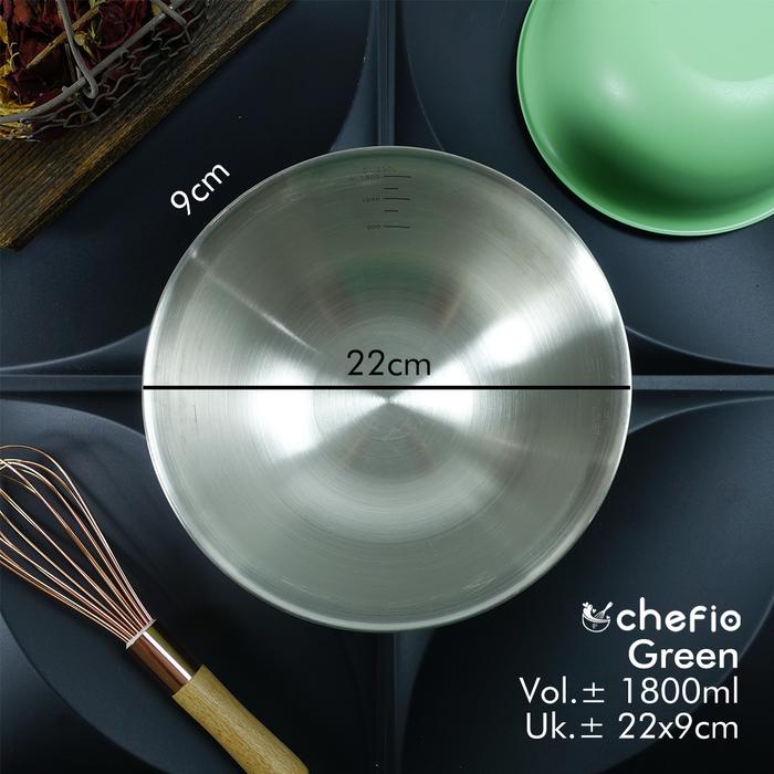 Gambar Mixing Bowl Stainless Mangkok Adonan Salad Bowl Baskom Makanan - Green 22cm dari Chefio Kitchenware undefined Tokopedia