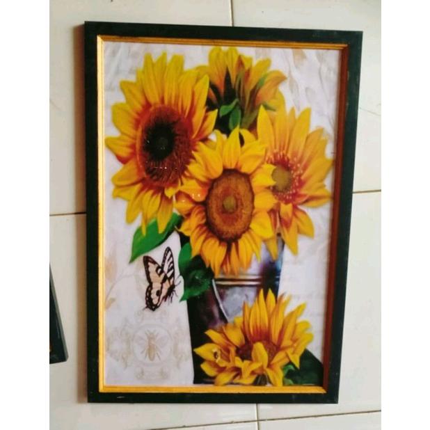 Gambar lukisan cetak bunga matahari hias plus bingkai ukuran 65×45 - Putih dari YuncuingART undefined Tokopedia