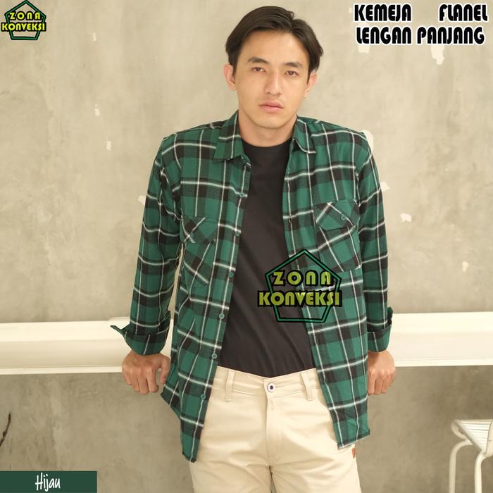 Gambar Kemeja Flanel Lengan Panjang Motif Kotak Warna HIJAU | Kemeja Hunting - HIJAU., S dari ZONA.KONVEKSI undefined Tokopedia
