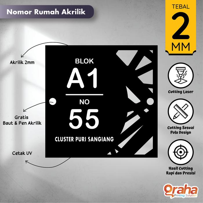 Gambar Custom Nomor Rumah | Papan Nomor Rumah Motif L 12 | Cetak Print UV - Hitam, 20x20 cm dari Graha Printing undefined Tokopedia