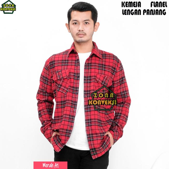 Gambar Kemeja Flanel Lengan Panjang Motif Kotak Warna MERAH A1 Kemeja Hunting - MERAH A1, S dari ZONA.KONVEKSI undefined Tokopedia