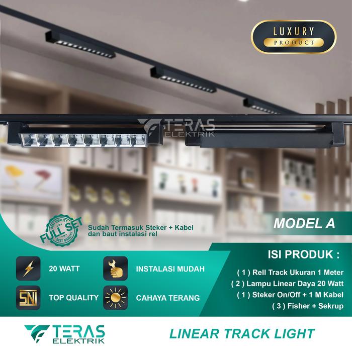 Gambar Paket lampu sorot rel tracklight 1 set isi 2 bar light 20 watt - Model A Hitam, Warmwhite dari TERAS ELEKTRIK undefined Tokopedia