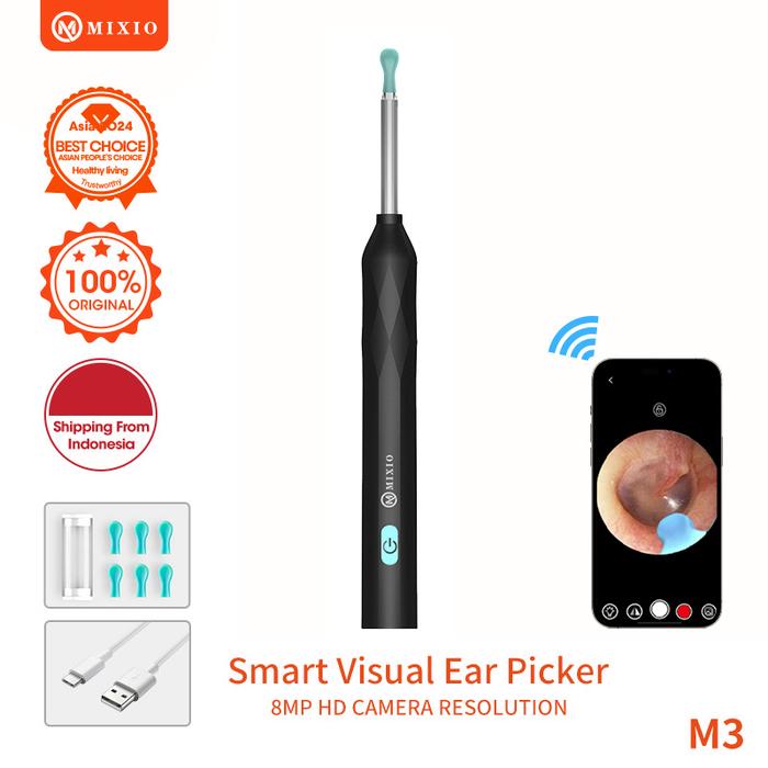 Gambar MIXIO M3 Camera Visual Ear Stick Pembersih Telinga Korek Kuping Kamera - M3 BLACK 8MP dari MIXIO undefined Tokopedia