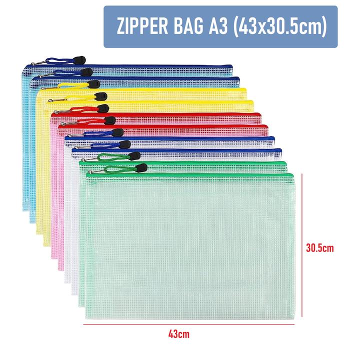 Gambar Zipper Bag / Map Jaring / Map Ziper / Travel Pouch / Map Resleting - A3, Hijau dari officeXpres undefined Tokopedia