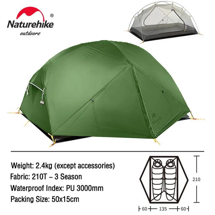 Gambar Tenda Mongar Ultralight 2 man tent 20D dan 210T Naturehike NH17T007-M - 210T Dark Green dari Bali Camping Store undefined Tokopedia