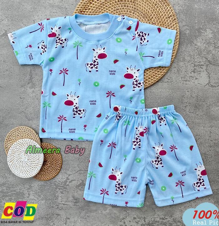 Gambar Setelan Pendek Bayi Motif Printing Moo Usia 3-12 Bulan Almeera Baby - Biru dari Almeera Baby_NEW undefined Tokopedia