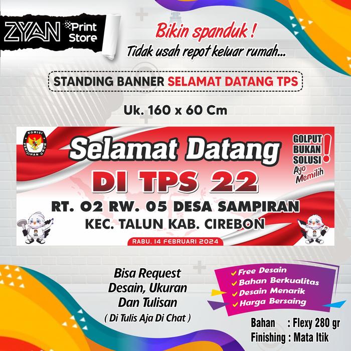 Gambar SPANDUK BANNER NAMA TPS PEMILU - 160x60 dari ZYAN PRINTSTORE undefined Tokopedia