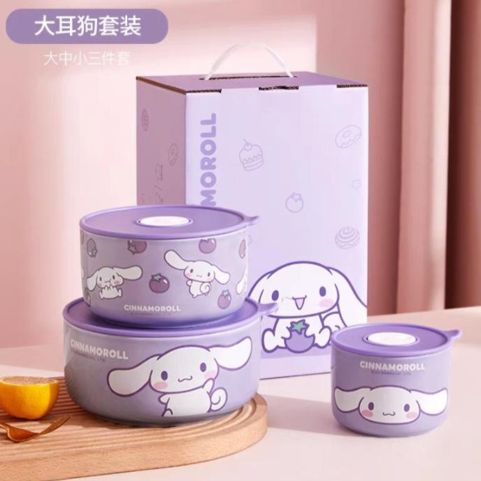 Gambar MANGKUK SET KERAMIK ORI SANRIO / MANGKUK 3 IN 1 MELODY / PANCI KITTY - Ungu dari My Big Bear undefined Tokopedia