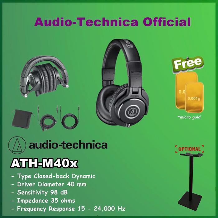 Gambar Audio-Technica ATH-M40x Professional Studio Monitor Headphone ATHM40X - Hitam, Unit Only dari Officiall Brands undefined Tokopedia