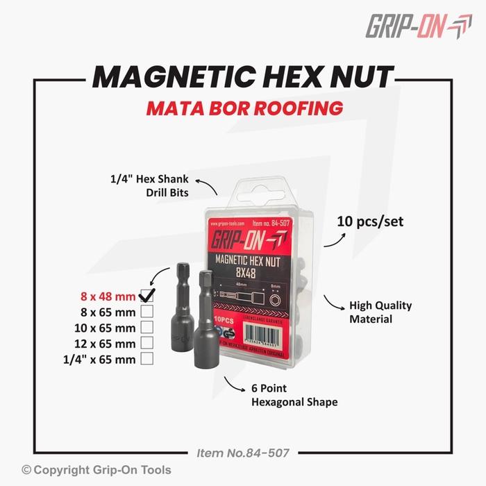 Gambar GRIP-ON MAGNETIC HEX NUT (1 BOX) / BAUT MATA BOR ROOFING / NUT SETTER - 8 X 48 MM dari Grip On Tools Flagship undefined Tokopedia