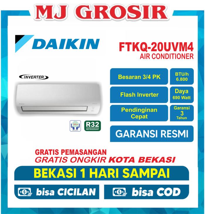 Gambar AC DAIKIN FTKQ 20 UVM4 RKQ 3/4 PK + PASANG R32 FLASH INVERTER LOW WATT - DUS BAWAAN dari MJ GROSIR ELEKTRONIK undefined Tokopedia