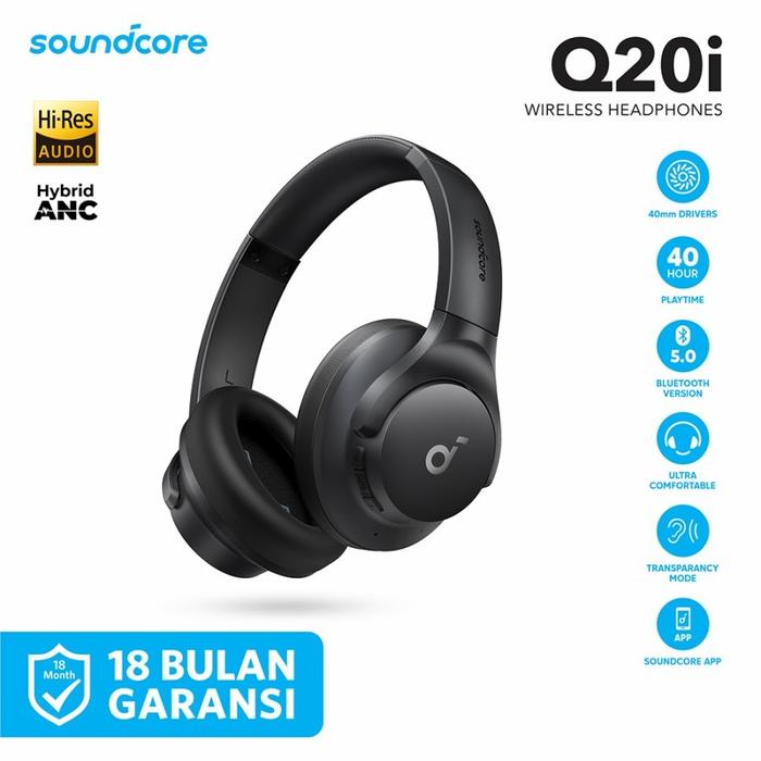 Gambar Headphone Soundcore Q20i with Hybrid ANC A3004 - Hitam dari Aukey Makassar undefined Tokopedia