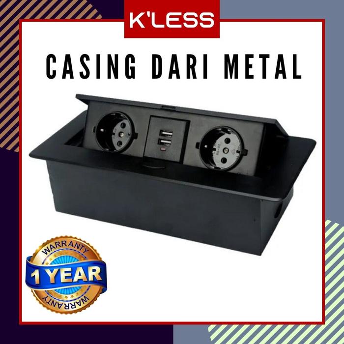 Gambar Stop Kontak Meja Meeting Tanam 2 Socket 2 USB Soft Touch System Pop Up - Hitam dari K'Less undefined Tokopedia