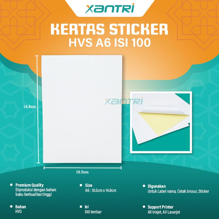 Gambar Kertas Stiker HVS A6 isi 100 Label 10.5cm x 14.8cm Ukuran A6 dari Xantri.id undefined Tokopedia