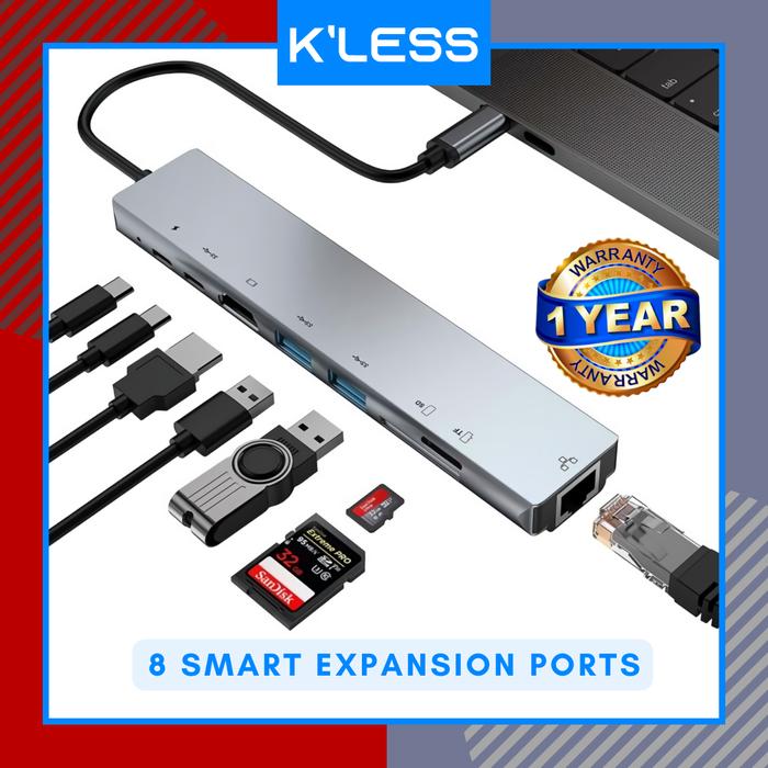 Gambar USB HUB 3.0 Type C Adapter Multi Port 8 In 1 Macbook Laptop Extension - 8 in 1 USB HUB dari K'Less undefined Tokopedia