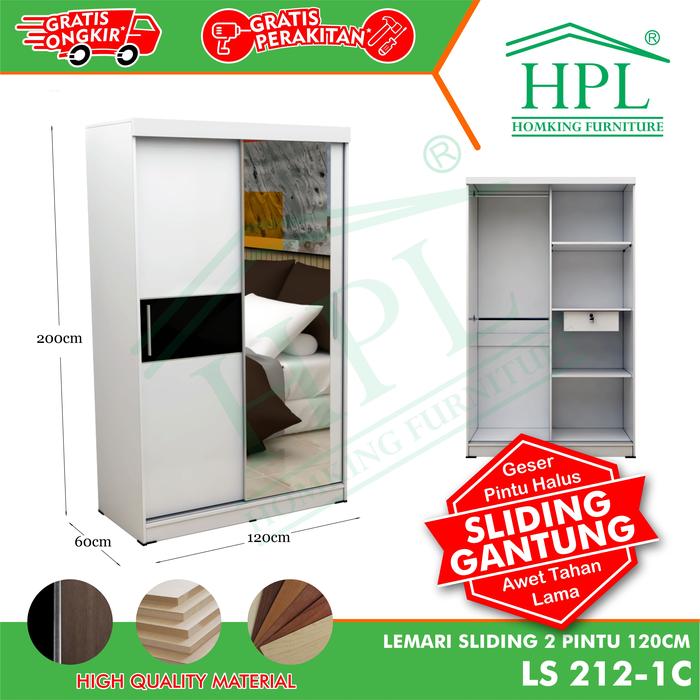Gambar Lemari Pakaian HPL Sliding 2 Pintu Striping Cermin 1 Pintu - Hitam-Putih dari HOMKING Furniture undefined 3 Tokopedia
